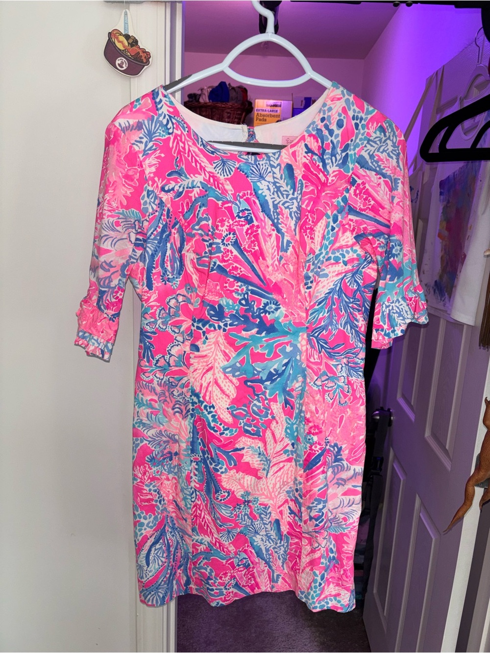 Lilly Pulitzer Pink & Blue Tropical Print Shift Dress